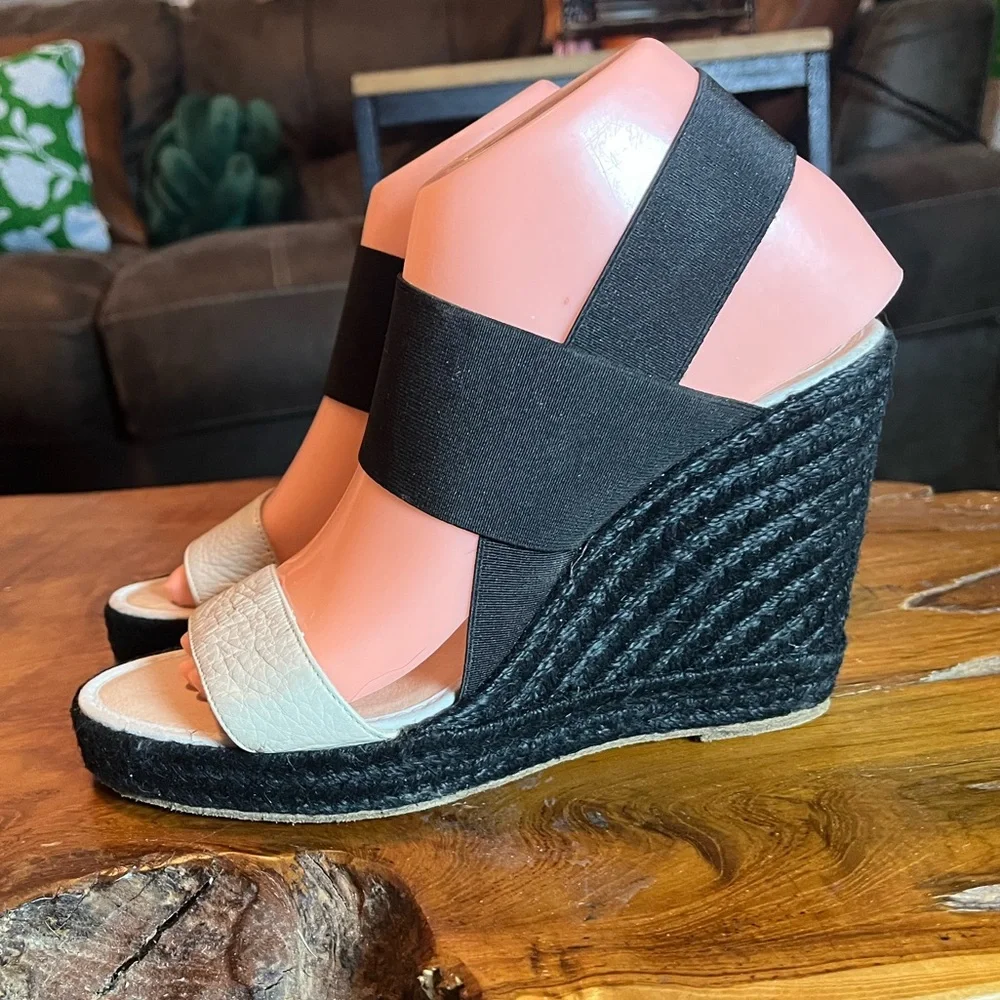 Anthropologie Delman Jamie Black & White Espadrille Wedges Size 8.5